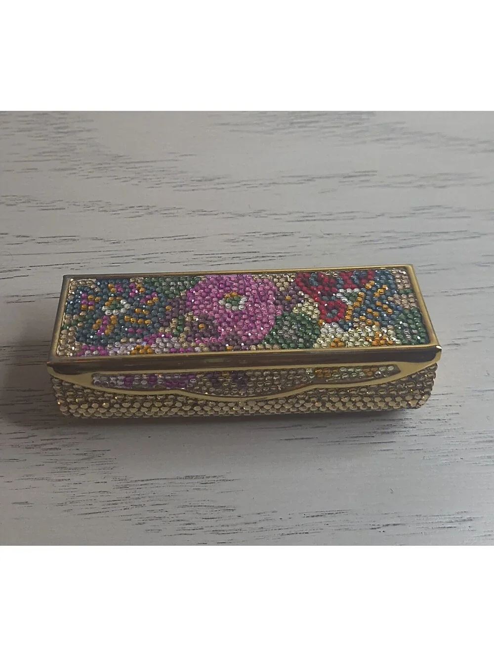 RARE Judith Leiber Swarovski Roses Floral Crystal Lipstick Case